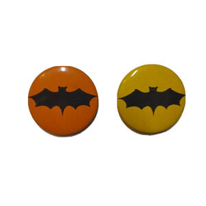 Batman Orange Yellow Pinback Button Badges 2 Original 1989 Licensed Official Bat